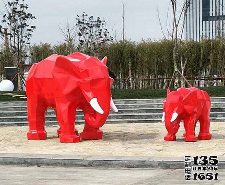 公園景區(qū)大象玻璃鋼彩繪紅色幾何大象雕塑 公園景區(qū)大象玻璃鋼彩繪紅色幾何大象雕塑
